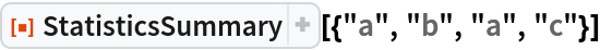 ResourceFunction["StatisticsSummary"][{"a", "b", "a", "c"}]