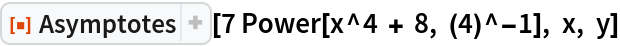 ResourceFunction["Asymptotes"][7 Power[x^4 + 8, (4)^-1], x, y]